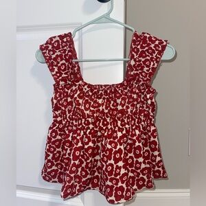 Floral Red and White Top